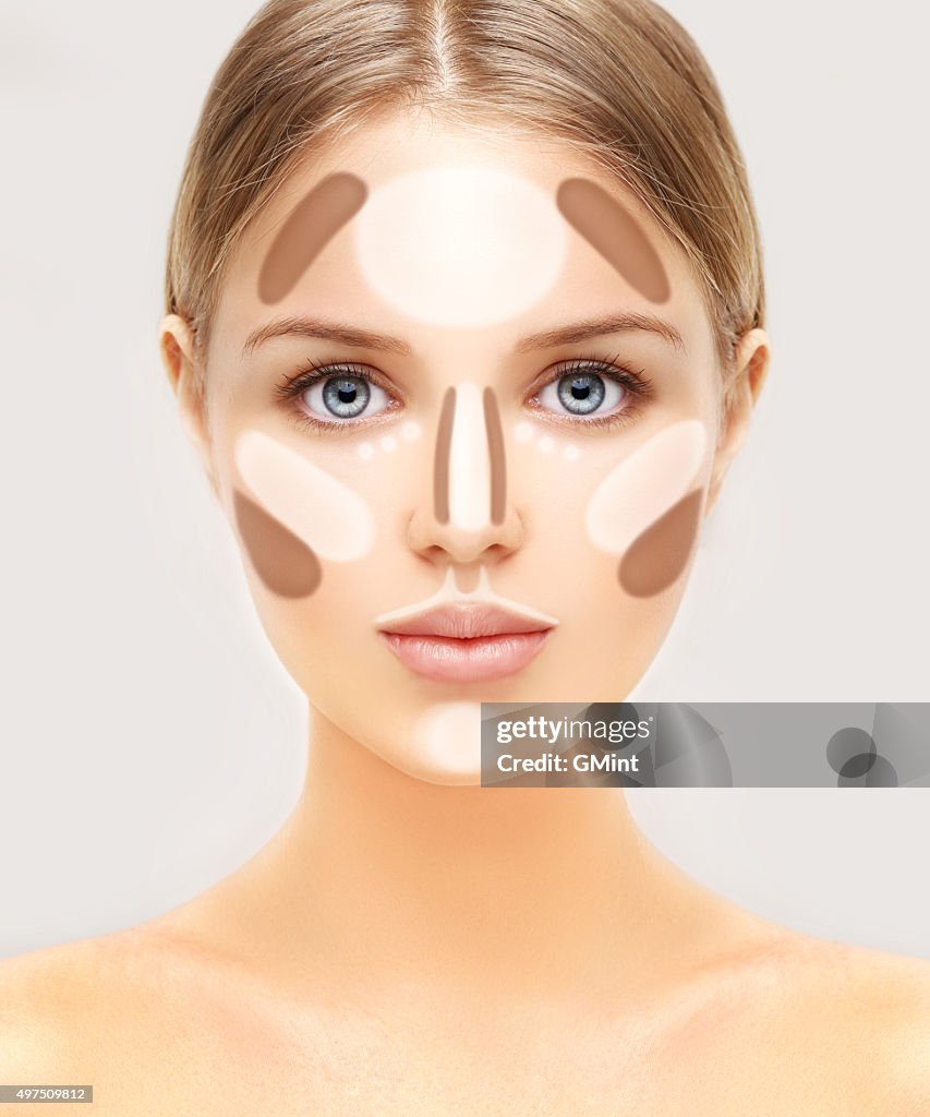 Make up woman face. Contour and highlight makeup.