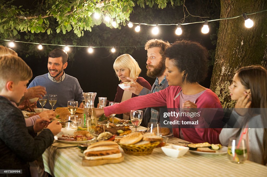 Evening family picnic party