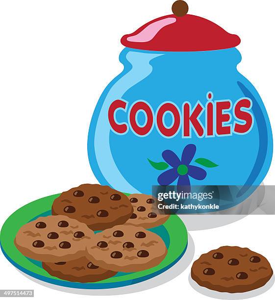 cookie jar and chocolate chip cookies - sugar jar illustration stock illustrations