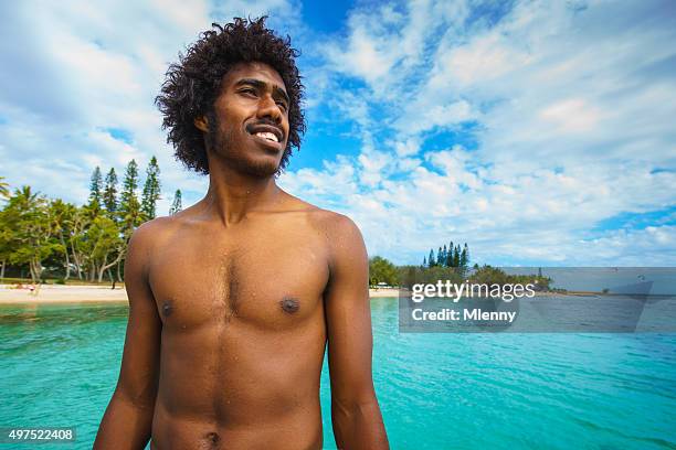 noumea beach new caledonia happy smiling pacific islander - new caledonia stock pictures, royalty-free photos & images