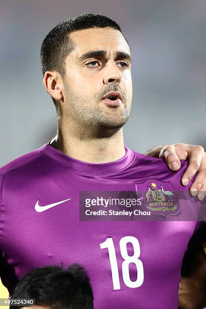 Adam Federici of Australia Socceroos sings prior to kick off during the 2018 FIFA World Cup Qualification match between Bangladesh and the Australia...