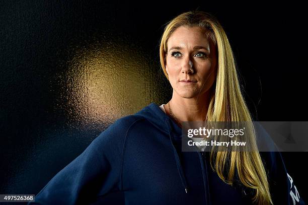 Beach volleyball player Kerri Walsh Jennings poses for a portrait at the USOC Rio Olympics Shoot at Quixote Studios on November 17, 2015 in Los...