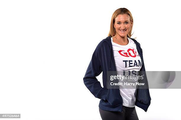 Beach volleyball player Kerri Walsh Jennings poses for a portrait at the USOC Rio Olympics Shoot at Quixote Studios on November 17, 2015 in Los...