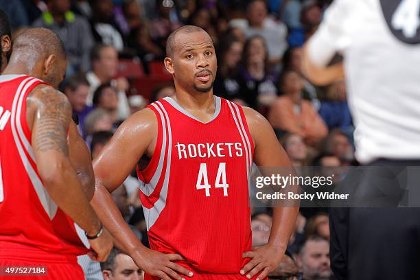 Chuck Hayes of the Houston Rockets looks on during the game against the Sacramento Kings on November 6, 2015 at Sleep Train Arena in Sacramento,...