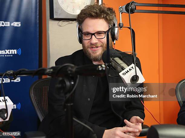 Seth Rogen visits 'Sway in the Morning' with Sway Calloway on Eminem's Shade 45 at SiriusXM Studios on November 17, 2015 in New York City.