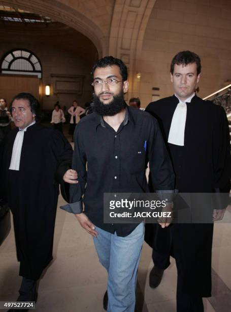 French defendant Khaled Ben Mustapha , who was released from the US base in Guantanamo Bay, his lawyers Philippe Meilhac and Jean Chevais arrive at...