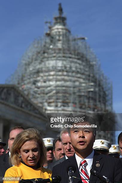 Rep. Ted Lieu , a Lieutenant Colonel in the United States Air Force Reserves, joins Rep. Carolyn Maloney and other Senate and House Democrats for a...