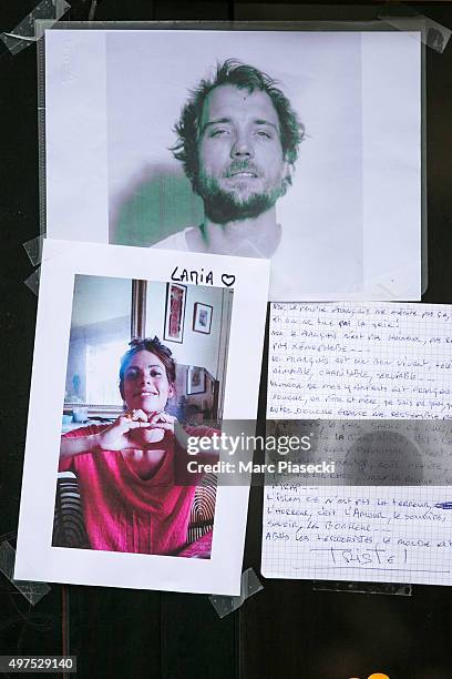 Tributes and flowers are left near the 'La Belle Equipe' restaurant on November 17, 2015 in Paris, France. Paris remains under heightened security...