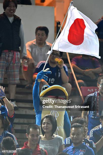 Japan fan cheers during the 2018 FIFA World Cup Qualifier match between Cambodia and Japan on November 17, 2015 in Phnom Penh, Cambodia.