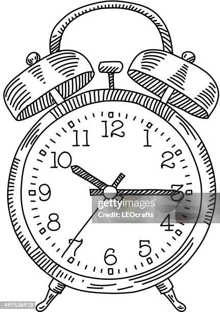 alarm clock drawing - setting alarm clock stock illustrations