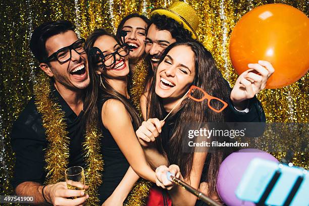 new year's selfie - balloon woman party stock pictures, royalty-free photos & images