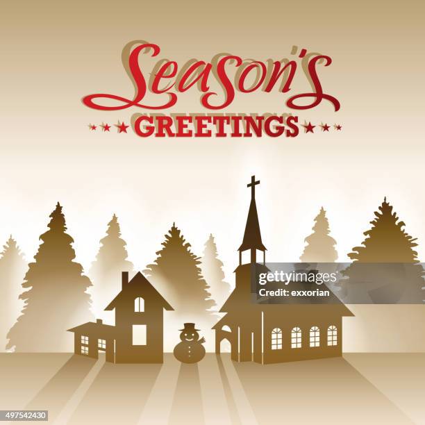 season's greetings paperart - pine tree farm stock illustrations