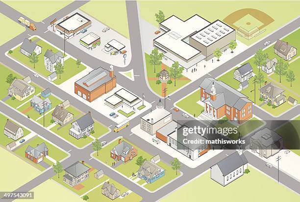 ilustrações de stock, clip art, desenhos animados e ícones de cidade pequena ilustração - suburbs