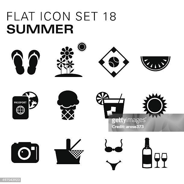 illustrations, cliparts, dessins animés et icônes de icônes de plat de l'été - red wine beach