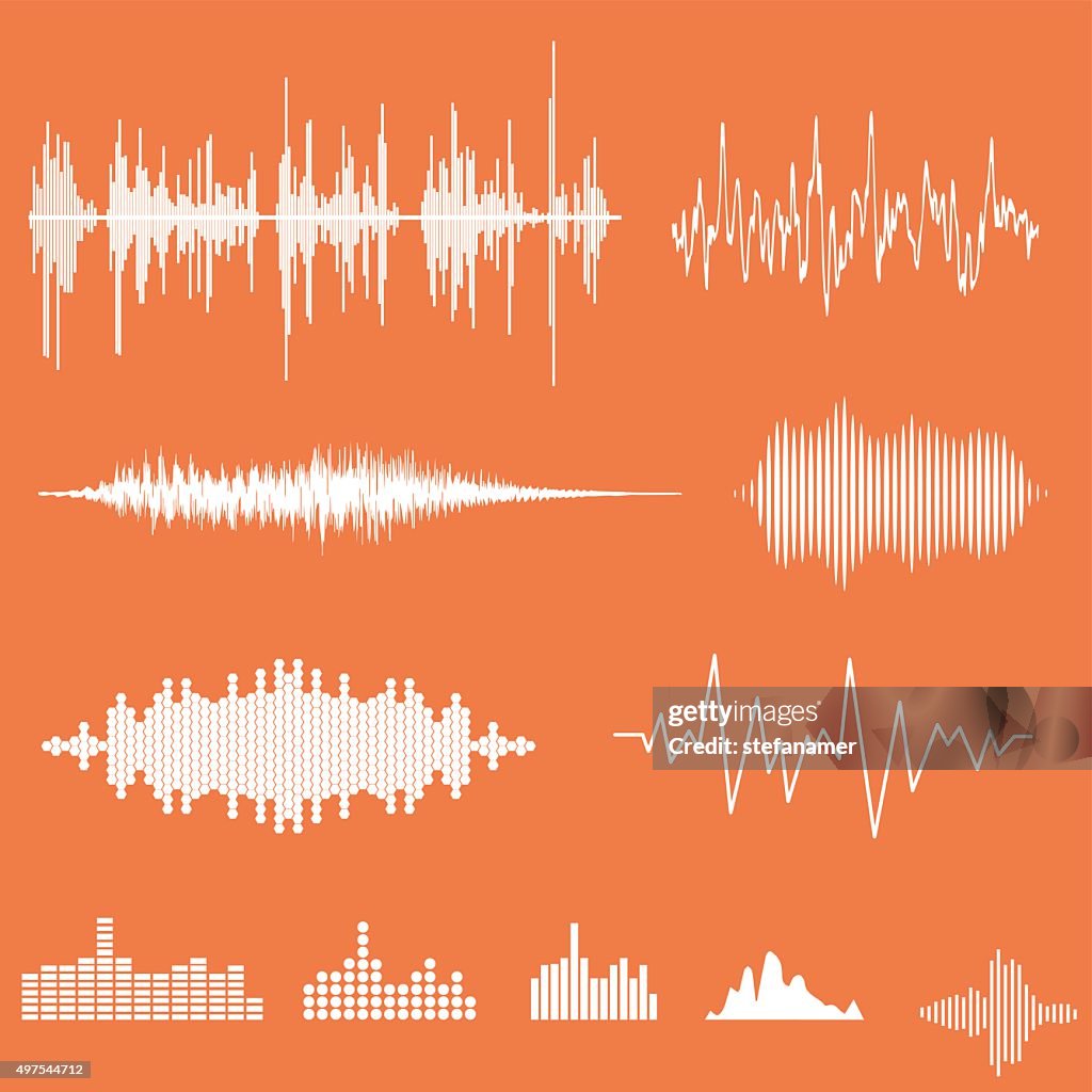 Soundwire Waveforms Vector Sound Waveforms Sound Waves And Musical Pulse High-Res Vector ...