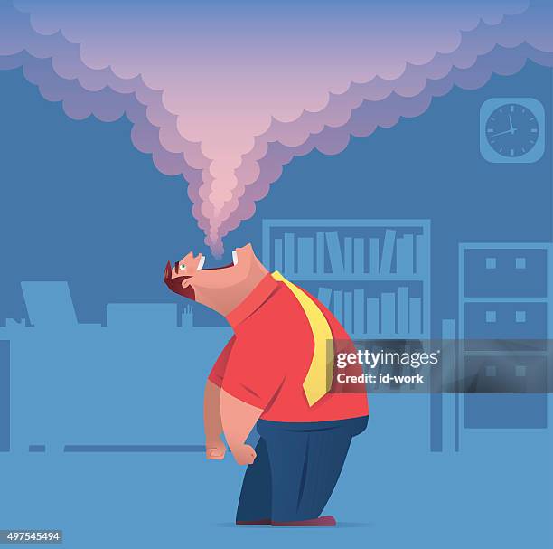 businessman exhaling in office - breathing exercise 幅插畫檔、美工�圖案、卡通及圖標