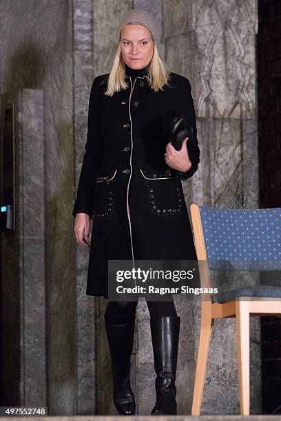 Crown Princess Mette-Marit of Norway attends a Paris Memorial in Oslo on November 17, 2015 in Oslo, Norway.