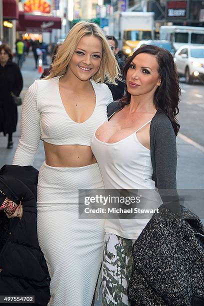 Adult actresses Alexis Texas and Nikki Benz prepare to walk topless through Times Square in celebration of gender liberation on November 17, 2015 in...