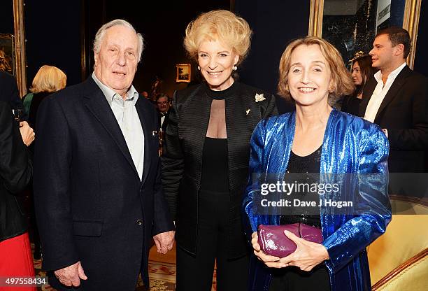 Frederick Forsyth, Princess Michael of Kent and Sandy Molloy attend the launch of 'Quicksilver' by HRH Princess Michael of Kent, the final volume of...