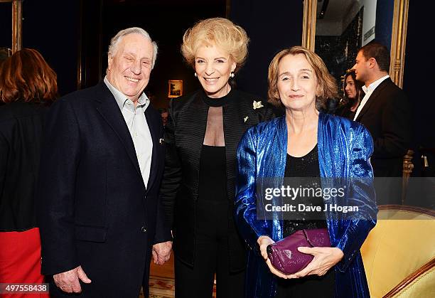 Frederick Forsyth, Princess Michael of Kent and Sandy Molloy attend the launch of 'Quicksilver' by HRH Princess Michael of Kent, the final volume of...