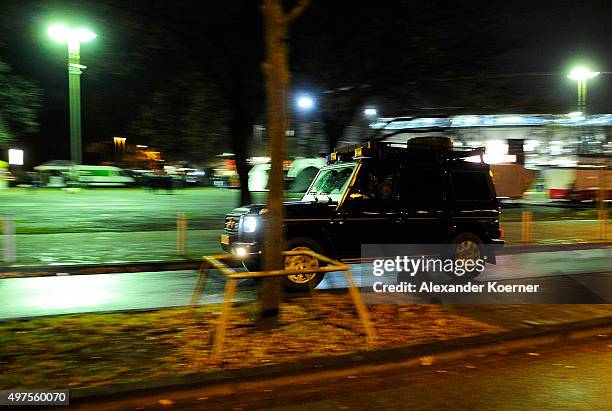 Special forces of the German Federal Police GSG9 arrive at the HDI-Arena after a bomb alert prior the match Germany against the Netherlands at the...