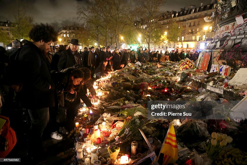 Tributes To Victims Left At Attack Sites In Paris