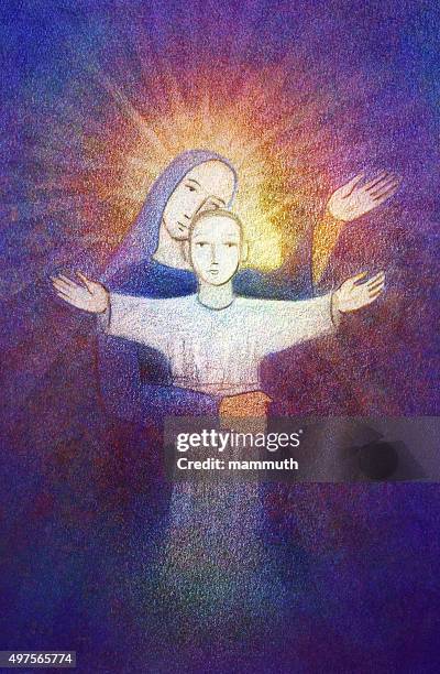 jungfrau maria und jesus - virgin mary stock-grafiken, -clipart, -cartoons und -symbole