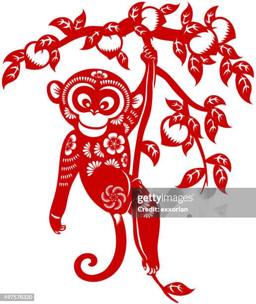 bildbanksillustrationer, clip art samt tecknat material och ikoner med year of the monkey papercut art - apa