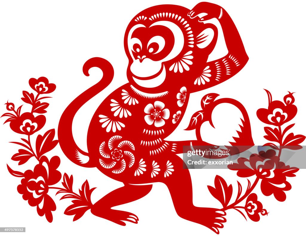 Year of the monkey papercut art