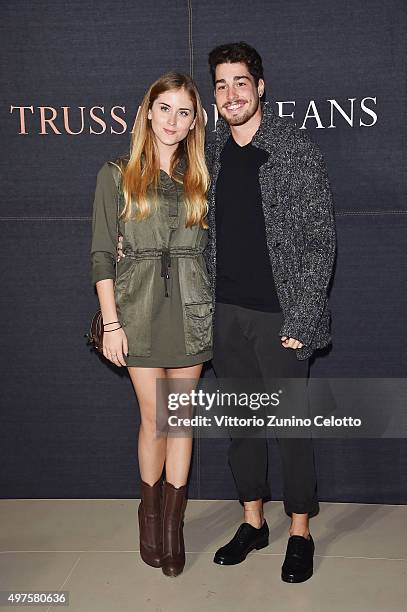 Valentina Ferragni and Luca Vezil attend a photocall for 'Trussardi Jeans Celebrates The New IT Bag' party on November 17, 2015 in Milan, Italy.