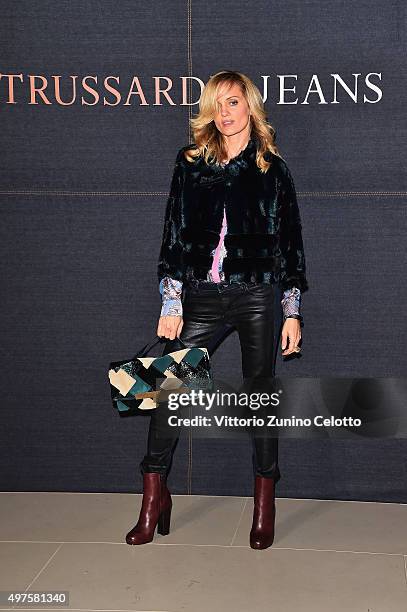Justine Mattera attends a photocall for 'Trussardi Jeans Celebrates The New IT Bag' party on November 17, 2015 in Milan, Italy.