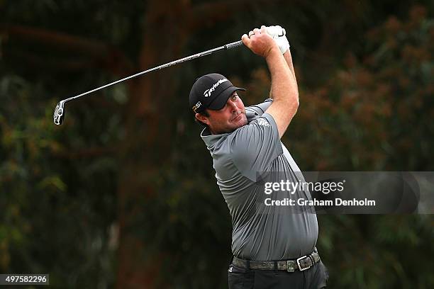 Steven Bowditch of Australia plays a shot from the fairway during the Pro-Am ahead of the 2015 Australian Masters at Huntingdale Golf Course on...