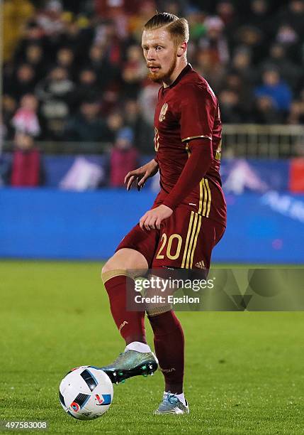 Andrei Semyonov of Russia in action during international friendly football match between Russia and Croatia at Olymp II stadium on November 17, 2015...