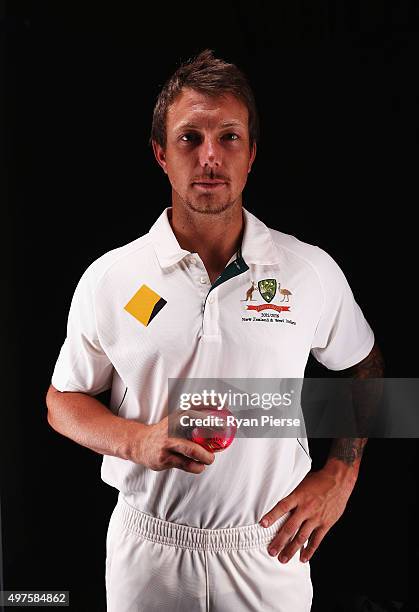 James Pattinson poses with a Pink Day Night Test Ball during an Australian Test Cricket Portrait Session on October 19, 2015 in Sydney, Australia.