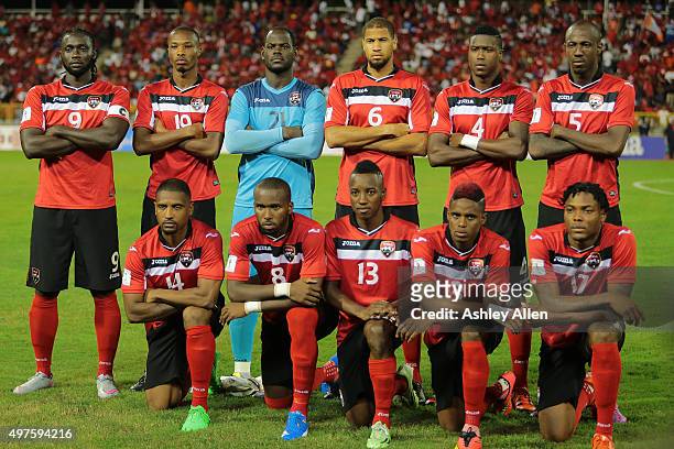 Memebers of the Trinidad and Tobago mens soccer team pose for a photo during a World Cup Qualifier between Trinidad and Tobago and USA as part of the...