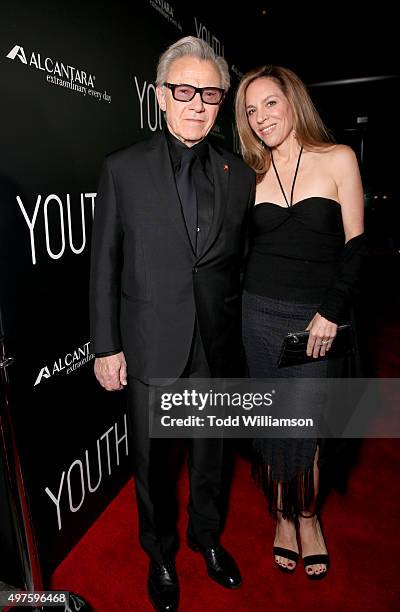 Actor Harvey Keitel and wife Daphna Kastner arrive at the Los Angeles Premiere of Fox Searchlight's "Youth" at the Directors Guild Theatre on...