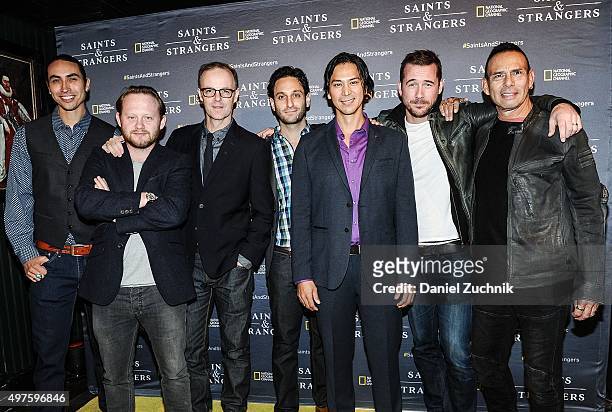 Tatanka Means, Michael Jibson, Seth Fisher, Kalani Queypo, Barry Sloane and Raoul Trujillo attend the National Geographic Channel's Saints &...