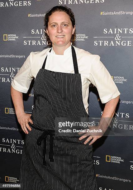 Chef April Bloomfield attends the National Geographic Channel's Saints & Strangers Pub 1620 Grand Opening at Saints & Strangers Pub 1620 on November...