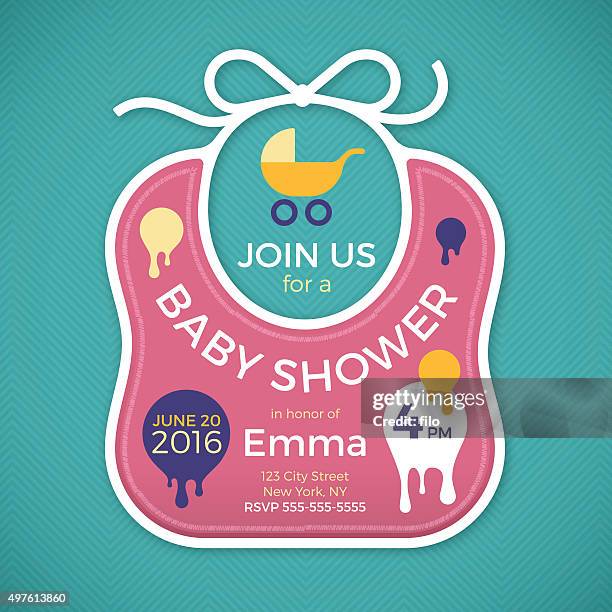 illustrazioni stock, clip art, cartoni animati e icone di tendenza di bavaglino baby doccia - baby shower
