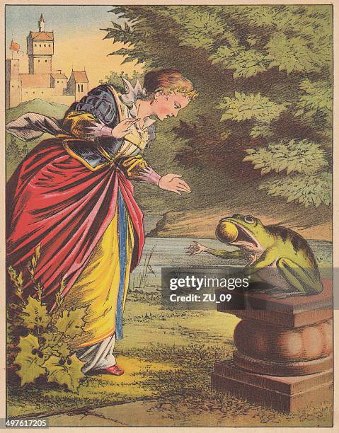 frog king (german: froschkönig), fairy tale, lithograph, published 1875 - princess stock illustrations