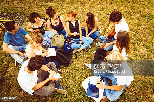 group of friends at the park together - back to school party stock pictures, royalty-free photos & images