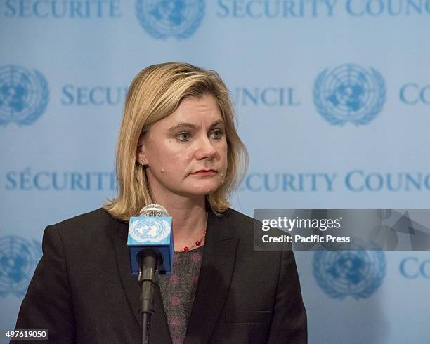 Justine Greening addresses the press. Following a UN Security Council session on the maintenance of international peace and security, UK Secretary of...