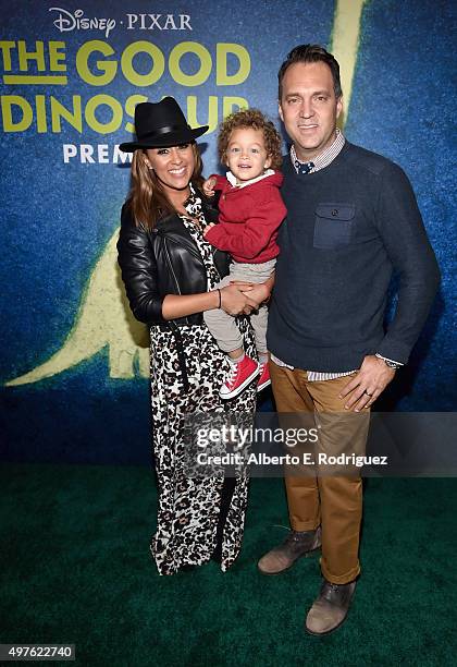 Actress Tamera Mowry, Aden John Tanner Housley and Adam Housley attend the World Premiere Of Disney-Pixar's THE GOOD DINOSAUR at the El Capitan...