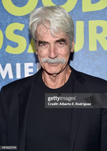 Actor Sam Elliott attends the World Premiere Of Disney-Pixar's THE GOOD DINOSAUR at the El Capitan Theatre on November 17, 2015 in Hollywood,...