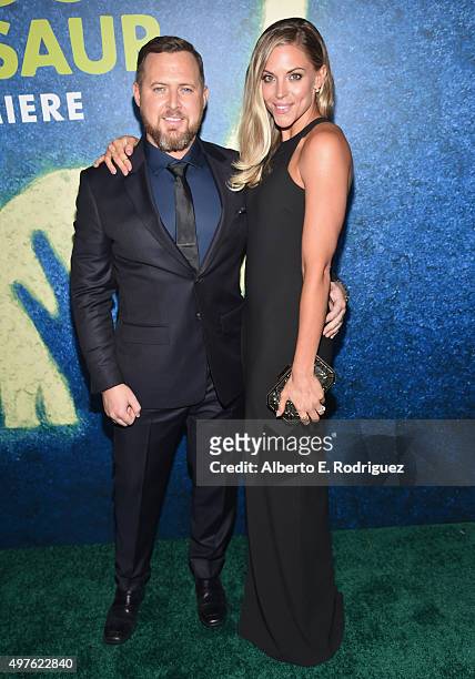 Actor AJ Buckley and Abigail Ochse attend the World Premiere Of Disney-Pixar's THE GOOD DINOSAUR at the El Capitan Theatre on November 17, 2015 in...