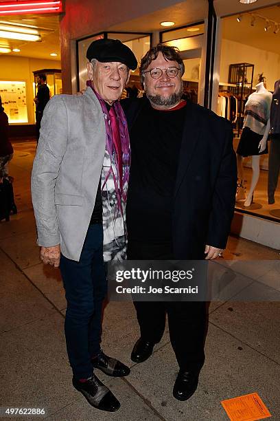 Ian McKellen and Guillermo del Toro attend the screening and discussion for Roadside Attractions' "Mr. Holmes" at Aero Theatre on November 17, 2015...