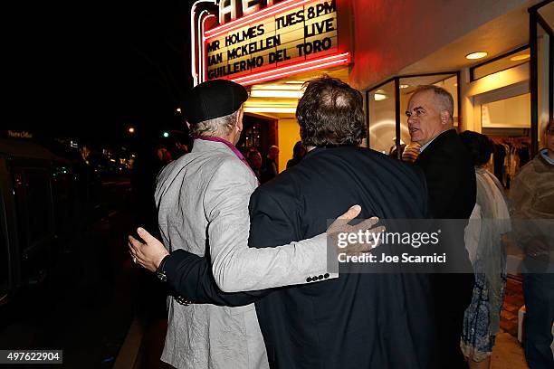 Ian McKellen and Guillermo del Toro attend the screening and discussion for Roadside Attractions' "Mr. Holmes" at Aero Theatre on November 17, 2015...