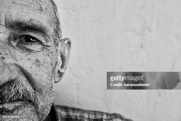 portrait of an alzheimer's patient, close-up - black and white portrait man stock pictures, royalty-free photos & images