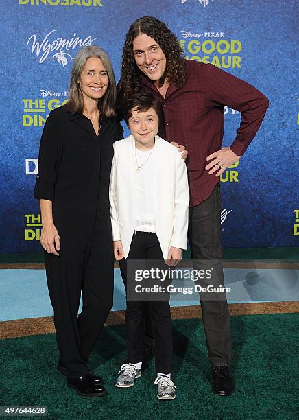 Weird Al Yankovic, wife Suzanne Krajewski and daughter Nina arrive at the premiere of Disney-Pixar's "The Good Dinosaur" on November 17, 2015 in...