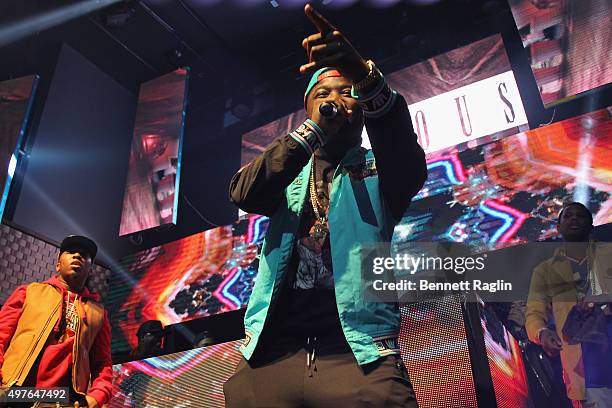 Troy Ave performs onstage as Coors Light Soundtrack reFRESH brings DJ Mustard, Fabolous and special guests To NYC at Stage 48 on November 17, 2015 in...